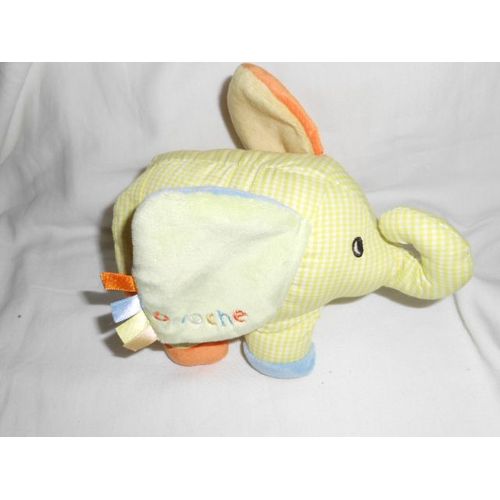Éléphant Doudou En Peluche Petit 13 X 19 Cm La Halle Brioche Kimbaloo Carreaux Vichy Vert Bleu Orange Jaune Bruit Papier Oreille