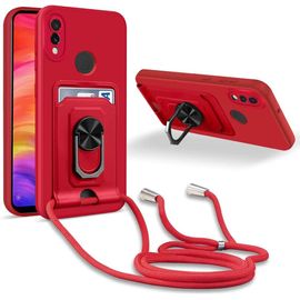 Coque Cordon De Collier Xiaomi Redmi Note 7 / Note 7 Pro, 360¡Ãanneau Support Fente Carte De La Case-Rouge