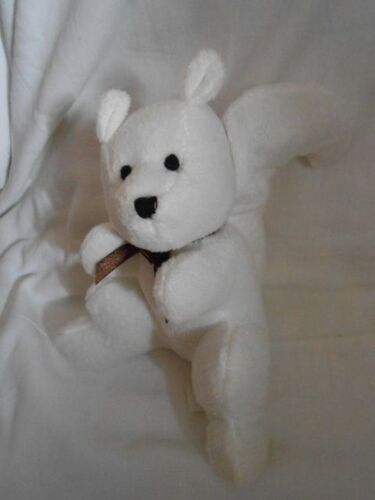 Peluche Doudou Écureuil Assis Blanc Lbvyr Yves Rocher Noeud Satin Marron Chocolat 19cm Assis