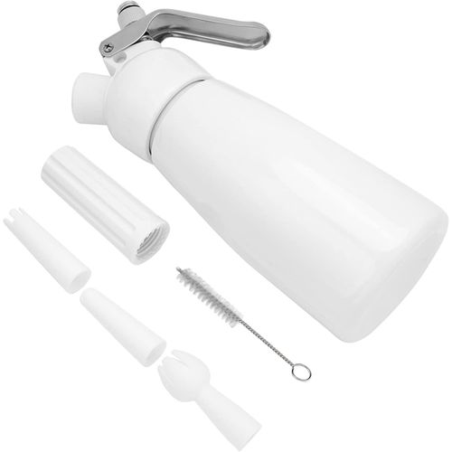 Distributeur Multifonction Pour Crème Chantilly - 500ml En Aluminium - Avec 3 Douilles À Pâtisserie Et Porte-Capsules (Blanc)