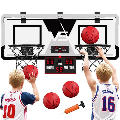 Double Panier De Basket Amovible Avec Compteurs Électroniques - Système De Dunks Réalistes, 2 Ballons Inclus - Pour Porte Sans Perçage