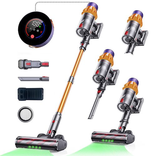 Aspirateur Balai Sans Fil 550W/45Kpa,60Mins Aspirateur sans Fil,1,5 L,V18,avec Écran Tactile pour Les Poils d'animaux/Sols Durs,Doré - Blossom