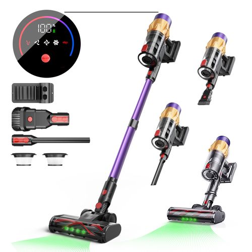Aspirateur Balai Sans Fil 550W/45Kpa,60Mins Aspirateur sans Fil,1,5 L,V18,avec Écran Tactile pour Les Poils d'animaux/Sols Durs,Violet - Blossom