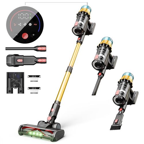 Aspirateur Balai Sans Fil 550W/45Kpa,60Mins Aspirateur sans Fil,1,5 L,V22,pour Les Poils d'animaux/Sols Durs,Doré - Blossom