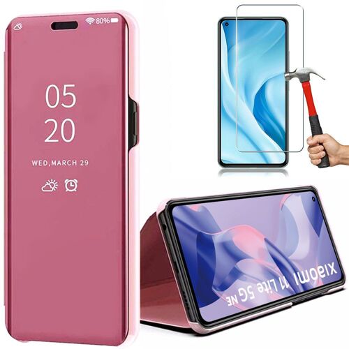 Coque pour Xiaomi Mi 11 Lite + 2 Verres Trempés. Coque Effet Miroir Translucide Protection Renforcée Rose - E.F.Connection
