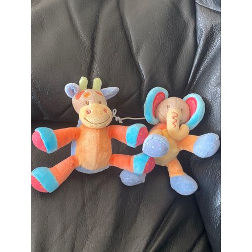 Lot de deux éléphants et girafe nattou 13cm