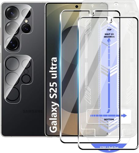 Screen Protector For Samsung Galaxy S25 Ultra Tempered Glass, 2 Pieces Protective Film + 2 X Camera Film, [No Dust, No Bubbles]
