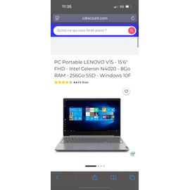 Lenovo V15 - 15.6" Intel Celeron N4020 - 1.1 Ghz - Ram 8 Go - SSD 256 Go