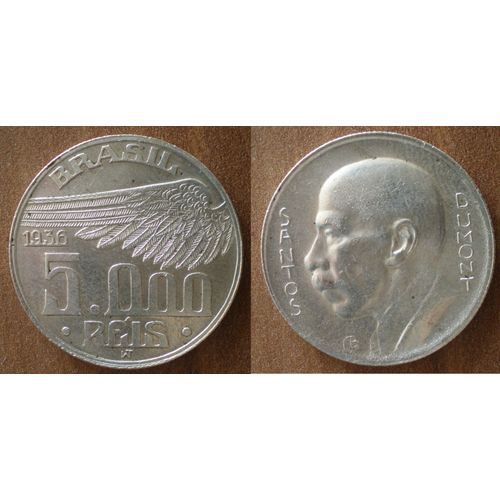 Bresil 5000 Reis 1936 Santos Dumont Pièce Argent