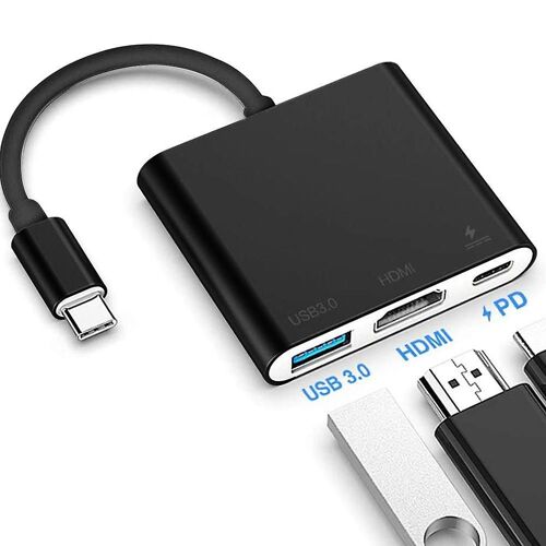 Adaptateur de charge USB Type-C vers HDMI + USB 3.0 + Type-C/F - 1080p, alliage d'aluminium, transfert de données haut débit