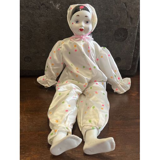 Poupée tête porcelaine pierrot - La Caverne des Particuliers