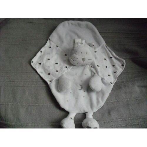 Doudou Plat Chat Gris Et Blanc