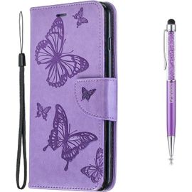 Coque Pour Huawei P20 Pro, Tui De Protection Housse En Pu Cuir Avec Papillon Imprim Case Cover Tui Rabat Fente De Carte Bookstyle Cover Pour Huawei P20 Pro - Pourpre