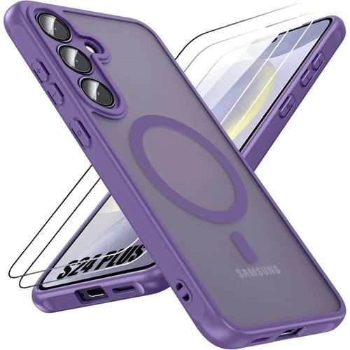 Coque + 2 Verres Trempés Pour Samsung Galaxy S24 Plus (S24+) Protection Avec Anneau Magnétique Et Vitre Caméra - Violet - E.F.Connection