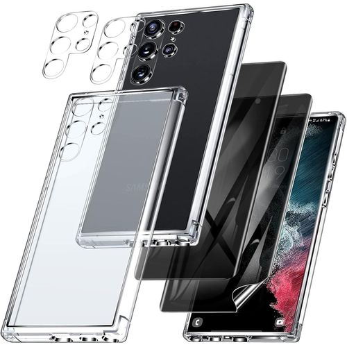 Coque De Protection 5-En-1 Transparente Pour Samsung Galaxy S22 Ultra 5g 6.8"" Avec Film Anti-Espion, Verre Trempé Caméra Et Capteur D'empreinte - Certifié Militaire