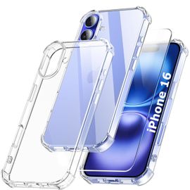 Coque Silicone Transparente Angles Renforces + Verre Trempe Pour Iphone 16 Little Boutik©