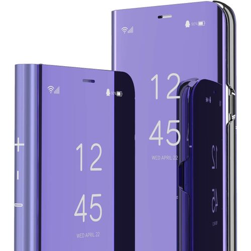 Iphone 13 Coque,Iphone 13 Coque Clear View Etui Miroir Coque Cuir Housse Coque Couverture Avec Fonction Stand Pour Iphone 13 6.1 Pouce,Mirror Pu Purple