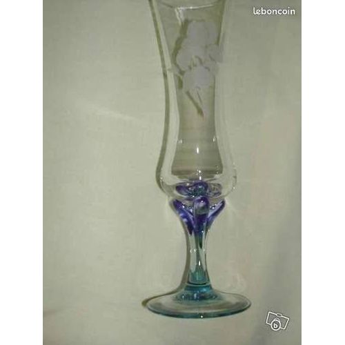 Vase Sérigraphié Iris Et Pied Bleu