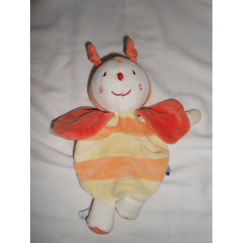 Doudou Plat Abeille Sucre D'orge Jaune Orange Raye Insecte