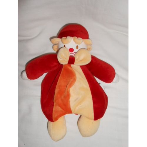 Doudou Clown Sucre D'orge Bonnet Rouge Noeud Jaune Orange