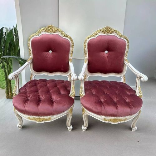 Paire De Fauteuils Louis Xvi Rouges, Blancs Et Dorés ¿ Capitonnés Élégants