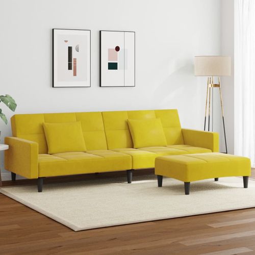 Vidaxl Canapé-Lit À 2 Places Avec Repose-Pied Jaune Velours