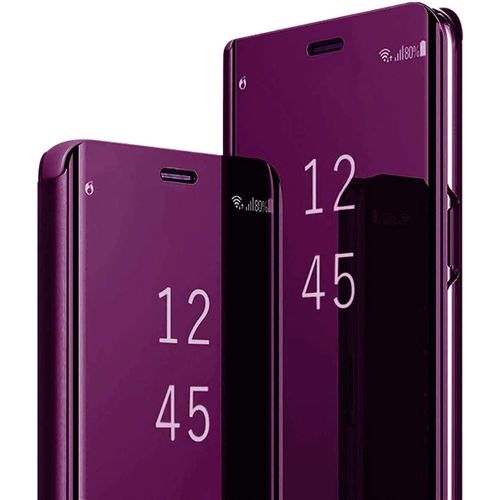 Coque S23 Coque Pour Samsung S23 5g Clear View Flip Case Placage Miroir Effet Etui À Rabat Rigide Pc+Pu Cuir Housse Pour Samsung Galaxy S23 Coque Avec Béquille 360 Full Body Antichoc Cover (Fuchsia)