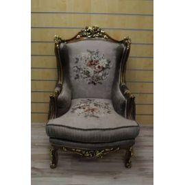 Paire De Fauteuils Louis Xv Neufs ¿ Bois D¿Hêtre Doré, Tissu Gris