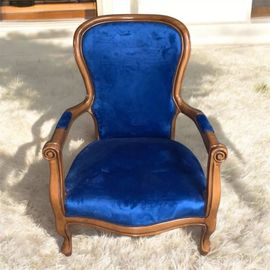 Fauteuil Louis Xv Bleu Et Marron En Bois De Hêtre Et Velours ¿ Neuf