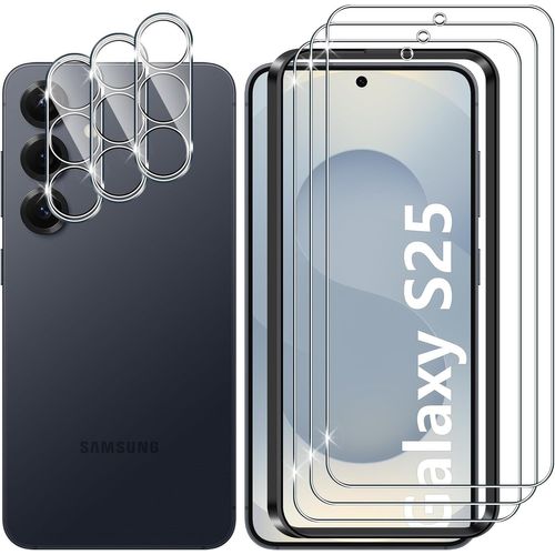 CAUC-pour Samsung Galaxy S25 5G Verre Trempé, 3+3 Pièces Protection écran + Caméra Arrière Protecteur Film, 9H Dureté HD Anti-Rayures sans Bulles Vitre Trempé Protecteurs d'écran