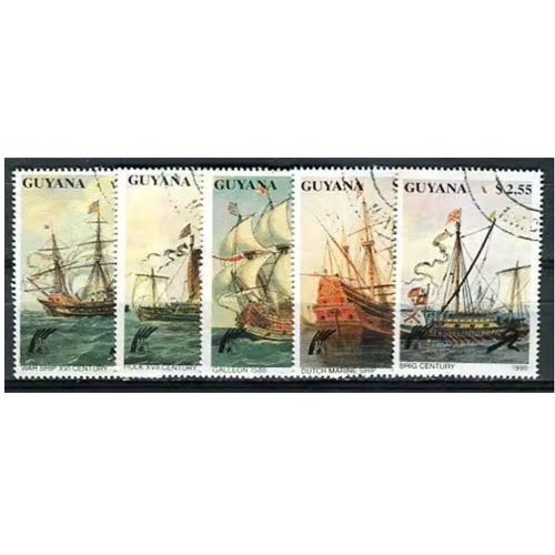 Lot De 5 Timbres Oblitérés - Série " Ships " - 1990 - République Du Guyana