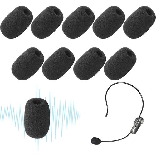 10 pcs Mousse Micro Casque, Bonette Microphone, Taille Mini, Bonnette Micro, pour La Salle de Classe, La Salle de Conférence, Les Interviews d'Actualités, Activités de Plein Air, Noir