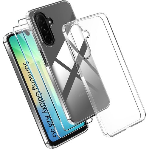 Coque Souple Tpu Transparente Pour Samsung Galaxy A26 5g + 2 Verres Trempés 0,33 Mm Anti-Jaunissement Anti-Choc Bords Surélevés 9h
