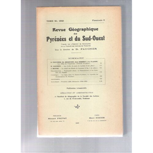 Revue Géographique Des Pyrénées Et Du Sud-Ouest Tome Xi, Fascicule 2