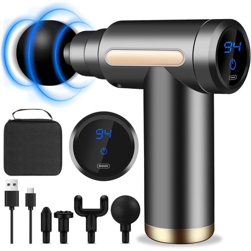 Mini Pistolet De Massage Musculaire, Pistolet De Massage Ultra Silencieux, 6 Vitesses, 4 Têtes De Massage, L'écran Lcd, Masseurs Électriques Portables Pour Soulager Les Douleurs Musculaires.[J8]