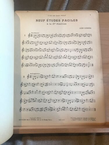 Léon Zighera 9 Études À La 1ère Position Cahier 1 Partition Violon Max Eschig