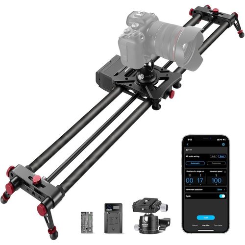 NEEWER 120cm Curseur de Caméra Motorisé,Glissière de Rail de Dolly en Fibre de Carbone de Contrôle sans Fil App,Photographie en Accéléré,et Prise de Vue Panoramique à 120°(ER1-120)