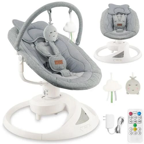 Momi Pearl Balancelle Bébé Électrique 360° - 10 Mélodies - 5 Modes De Balancement - Arche À Jouets ¿ Gris