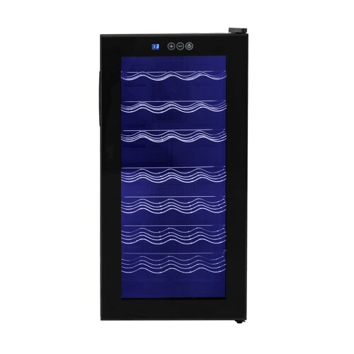 Frigo Cave à Vin Sous Plan 78 L Capacité de 28 Bouteilles Porte Noire en Verre Thermoélectrique Éclairage LED 7 Couleurs Télécommande Synchronisation Musique Affiche Digital Panneau de Touche 8-18°C
