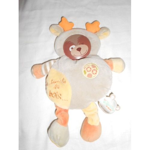 Doudou Hochet Cerf Rennes Chevreuil Biche Faon Les Bouilles De Doudou Et Compagnie Tete Animaux Simeon L'ourson Grelot Orange Marron Jaune Gris Je Touche Du Bois