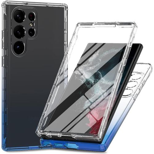 Kal-Coque Pour Samsung Galaxy S23 Ultra 5g Antichoc Housse Avec Protège Écran, 360 Degrés Full Body Etui Solide Double Face Bumper Portable Transparent Housse,Bleu