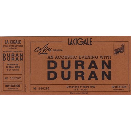 Ticket Billet Place Concert Duran Duran 1993 Paris