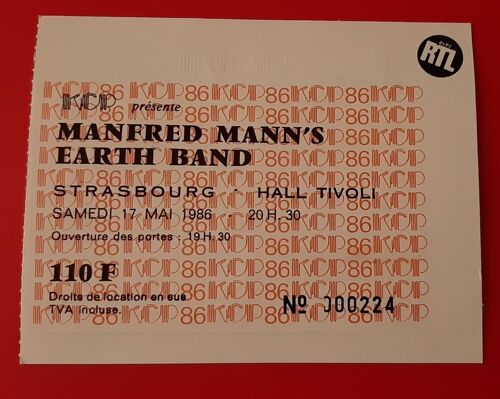Ticket Billet Place Concert Manfred Mann 1986 Strasbourg