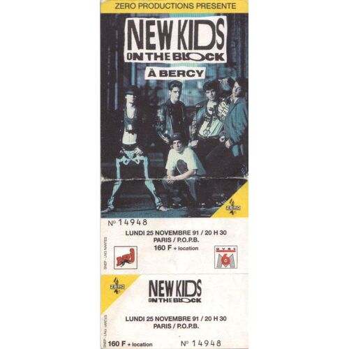 Ticket Billet Place Concert Unused New Kids On The Block 1991 Paris