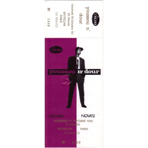 Ticket Billet Place Concert Unused Youssou N' Dour 1992 Paris