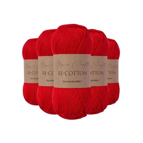 Utopia Crafts Re-Cotton Lot De 5 Pelotes De Fil À Tricoter De 100 G - Rouge Écarlate
