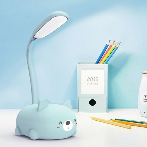 Lampe De Lecture Led Avec Protection Des Yeux, Motif Chat De Dessin Animé, Lampe De Bureau Rechargeable Par Usb (Bleu)