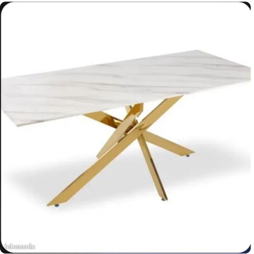 Table À Manger Blanche Effet Marbre + 4 Chaises Blanches