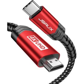 Câble USB C vers HDMI 3M [4K@60Hz], USB Type C vers HDMI [Thunderbolt 3] Compatible avec MacBook Pro 2021, Macbook Air, iPad Pro 2020, Samsung Galaxy S22/ S21, Surface Book 2 Usw - Rouge