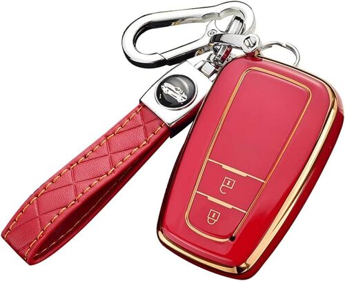 Tpu Coque De Clé De Voiture Adapté Pour Toyota Chr C-Hr Prado Prius Camry Corolla Rav4 2017-2019 Télécommande Tpu Cas Coque De Protection Pour Clé De Voiture Avec Porte-Clés 2 Boutons-Rouge(Q895)